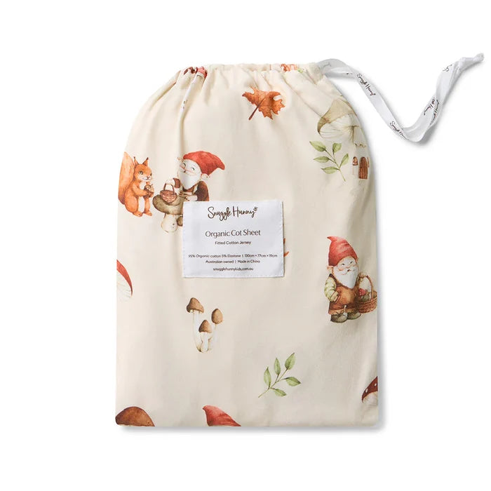 Snuggle Hunny Organic Fitted Jersey Cotton Cot Sheet - Gnomes
