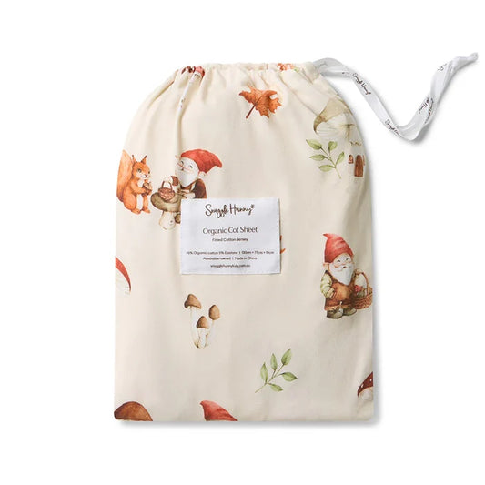 Snuggle Hunny Organic Fitted Jersey Cotton Cot Sheet - Gnomes