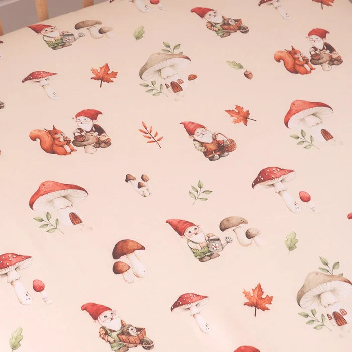 Snuggle Hunny Organic Fitted Jersey Cotton Cot Sheet - Gnomes