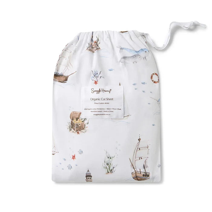 Snuggle Hunny Organic Fitted Jersey Cotton Cot Sheet - Set Sail