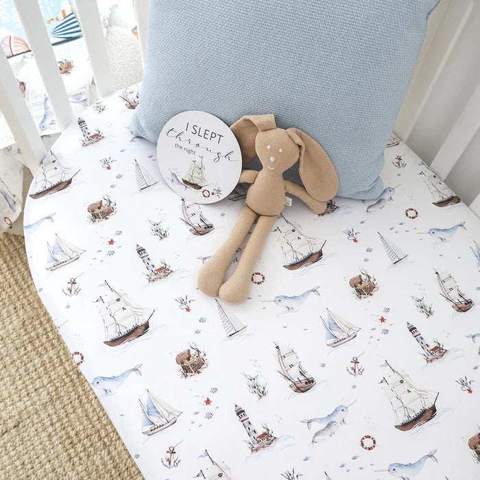 Snuggle Hunny Organic Fitted Jersey Cotton Cot Sheet - Set Sail