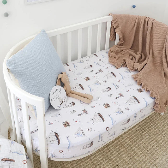 Snuggle Hunny Organic Fitted Jersey Cotton Cot Sheet - Set Sail