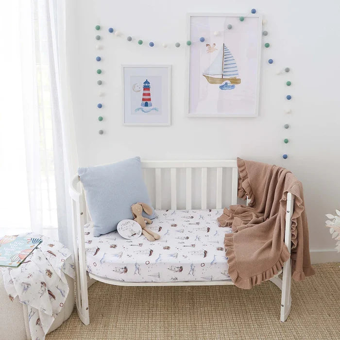 Snuggle Hunny Organic Fitted Jersey Cotton Cot Sheet - Set Sail