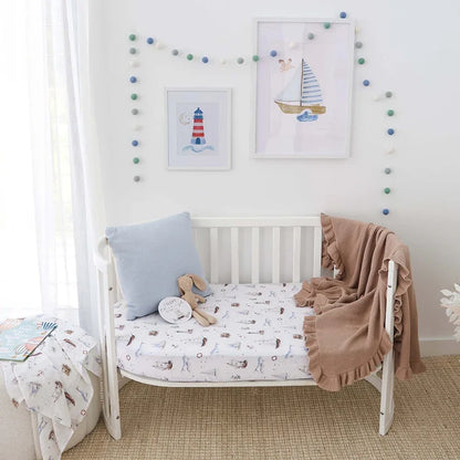 Snuggle Hunny Organic Fitted Jersey Cotton Cot Sheet - Set Sail