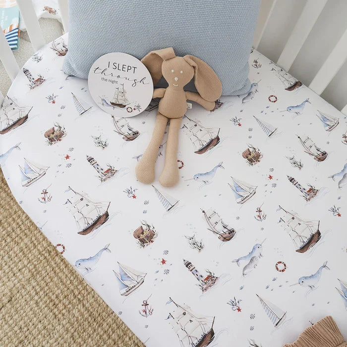 Snuggle Hunny Organic Fitted Jersey Cotton Cot Sheet - Set Sail