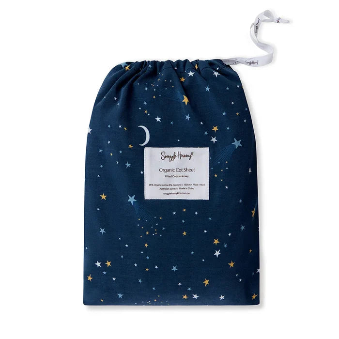 Snuggle Hunny Organic Fitted Jersey Cotton Cot Sheet - Starry Night