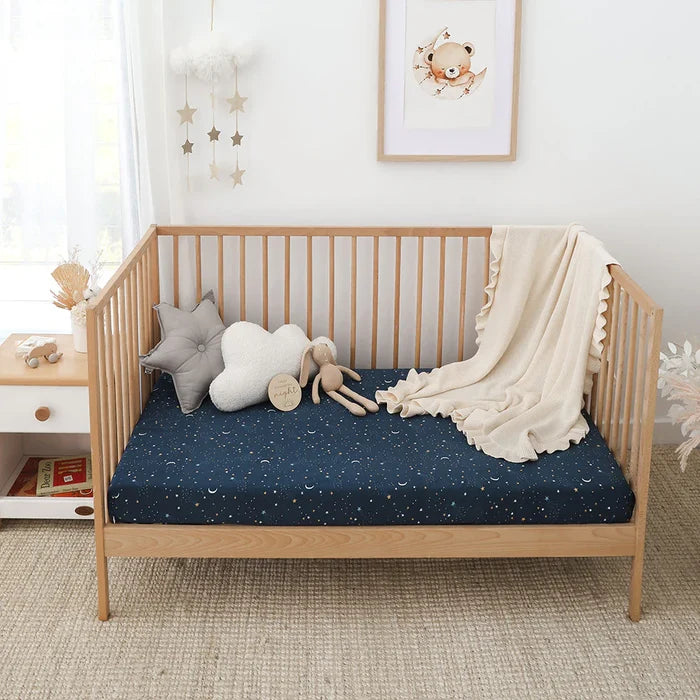 Snuggle Hunny Organic Fitted Jersey Cotton Cot Sheet - Starry Night
