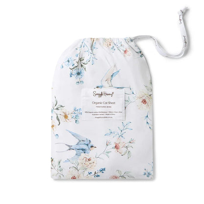 Snuggle Hunny Organic Fitted Jersey Cotton Cot Sheet - Sweet Swallows