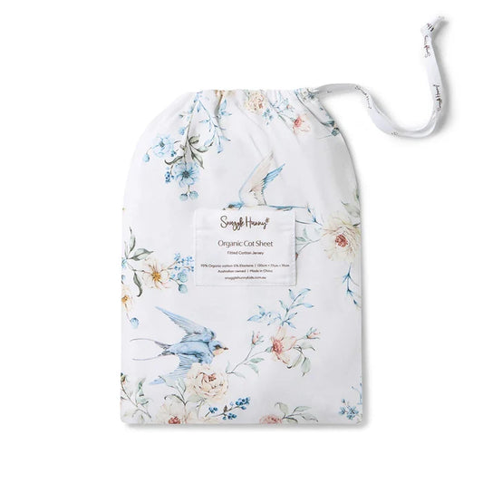Snuggle Hunny Organic Fitted Jersey Cotton Cot Sheet - Sweet Swallows