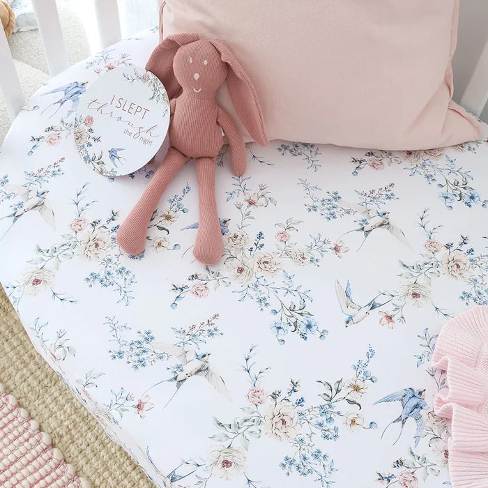 Snuggle Hunny Organic Fitted Jersey Cotton Cot Sheet - Sweet Swallows