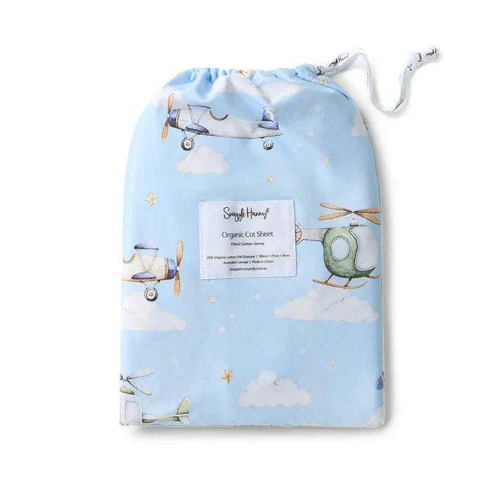 Snuggle Hunny Organic Fitted Jersey Cotton Cot Sheet - Taking Flight