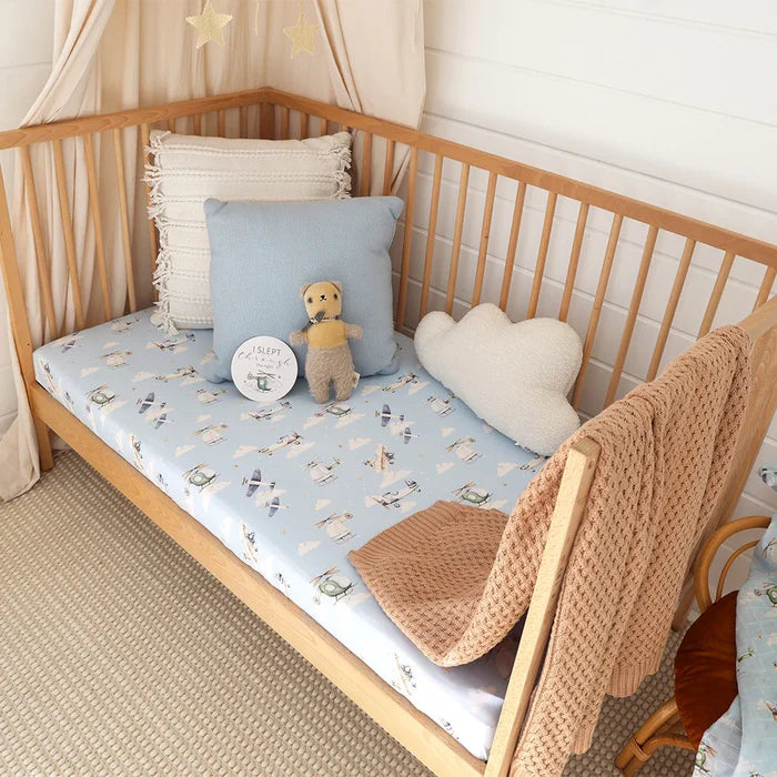 Snuggle Hunny Organic Fitted Jersey Cotton Cot Sheet - Taking Flight