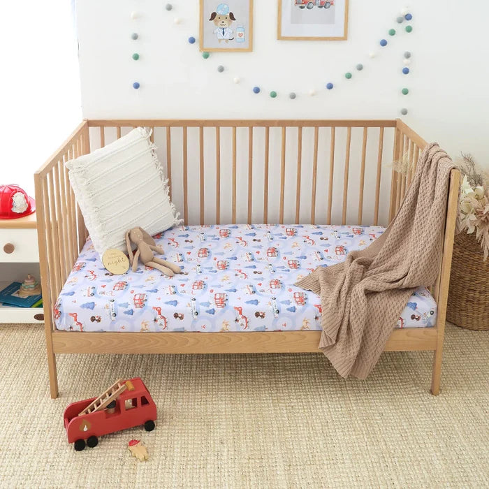 Snuggle Hunny Organic Fitted Jersey Cotton Cot Sheet - To The Rescue