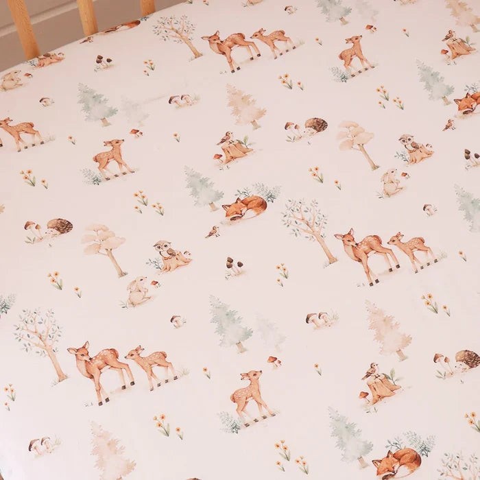 Snuggle Hunny Organic Fitted Jersey Cotton Cot Sheet - Woodland Tales