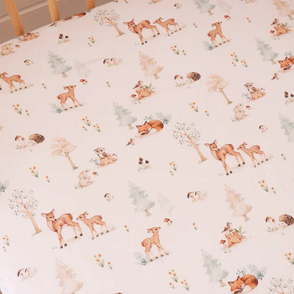 Snuggle Hunny Organic Fitted Jersey Cotton Cot Sheet - Woodland Tales