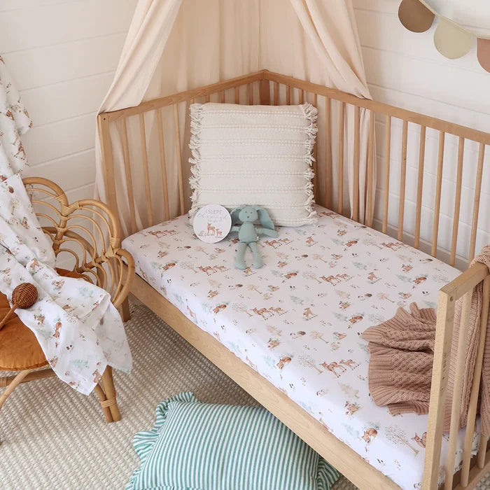 Snuggle Hunny Organic Fitted Jersey Cotton Cot Sheet - Woodland Tales