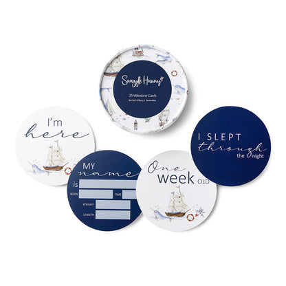 Snuggle Hunny Reversible Milestone Cards - Set Sail & Navy