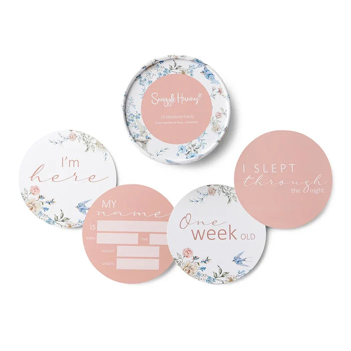 Snuggle Hunny Reversible Milestone Cards - Sweet Swallows & Rosa