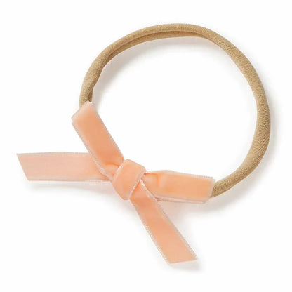 Snuggle Hunny Velvet Bow Stretchy Headband - Coral