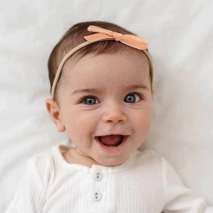 Snuggle Hunny Velvet Bow Stretchy Headband - Coral