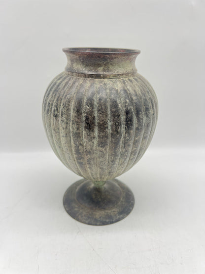 VASE METAL RIBBED PATINA LOOK