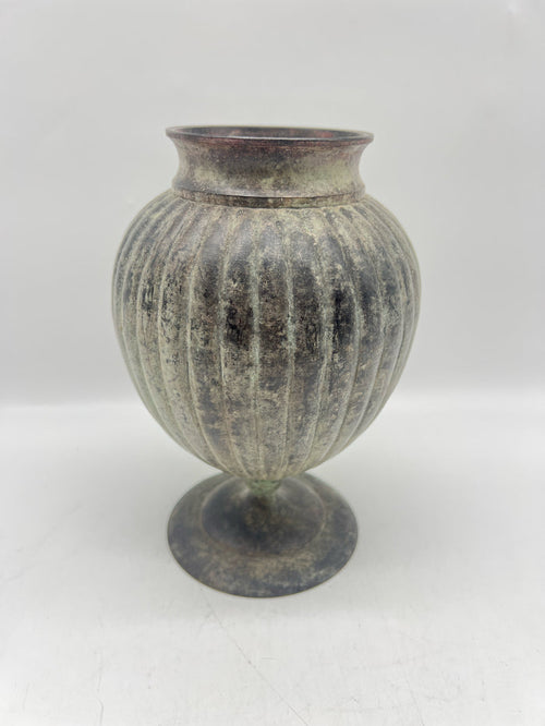 VASE METAL RIBBED PATINA LOOK